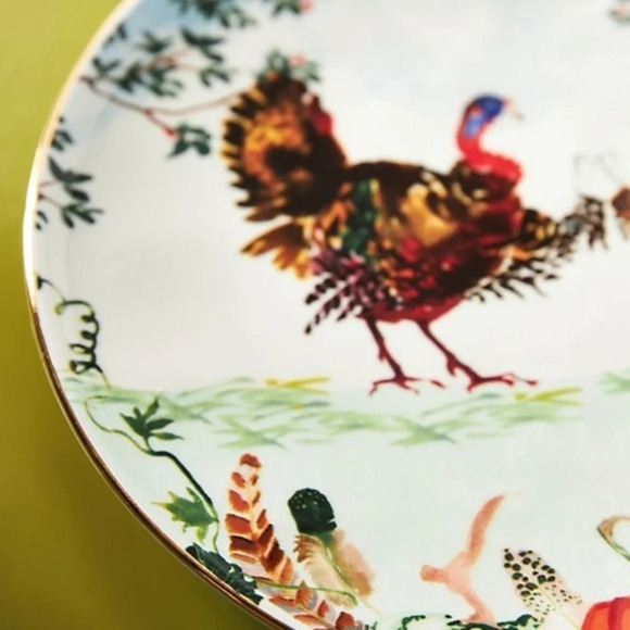 Set/4 Anthropologie Inslee Fariss Autumn's Bounty  Turkey Side Plates - Picture 2 of 4